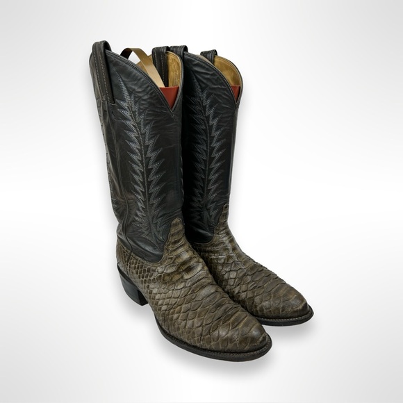 TONY LAMA vintage 80s python snakeskin cowboy boots - Picture 1 of 7